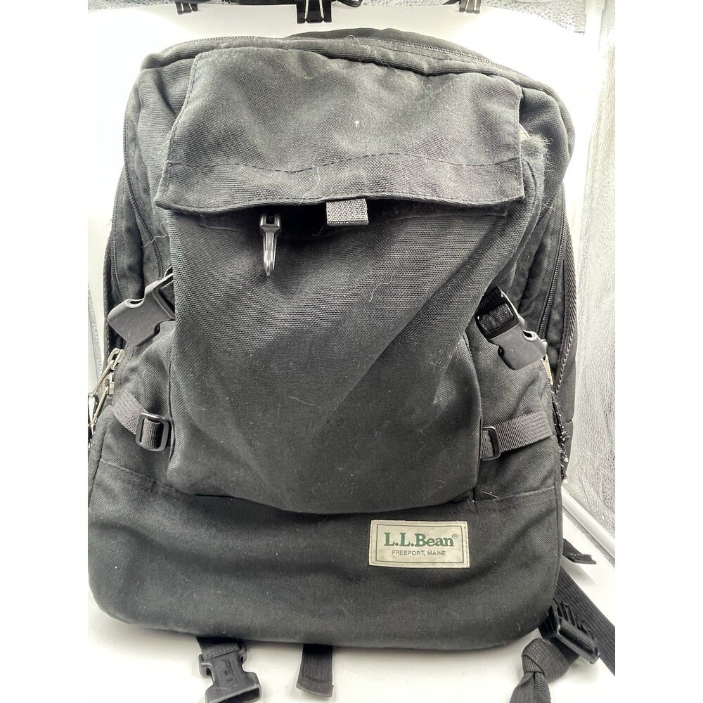 Vintage 90s LL Bean Campus Computer Backpack Black Canvas Heavy Duty School Bag
